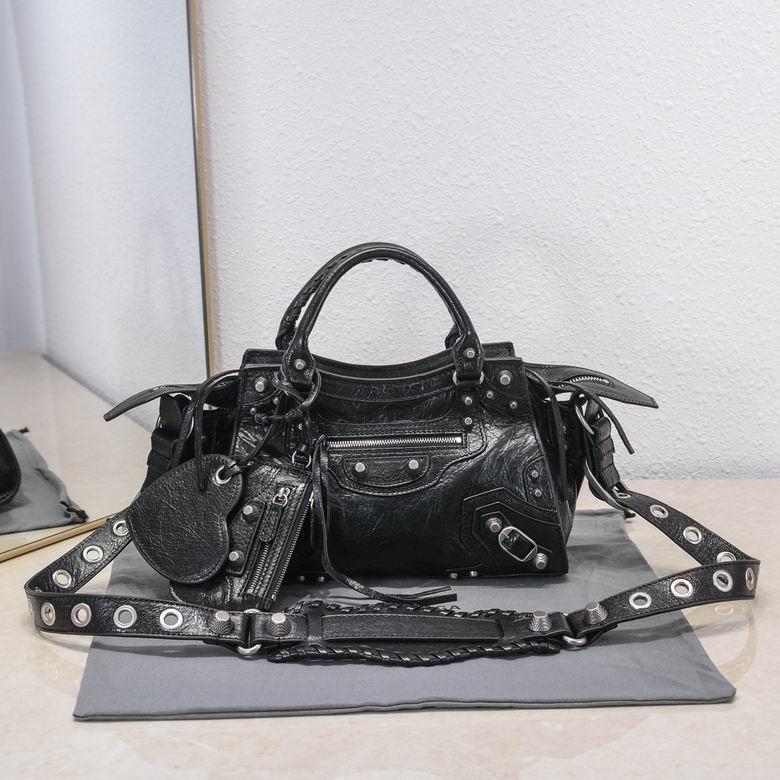 Balenciaga Neo Cagole Top-Handle Bag in Black Crinkled Leather