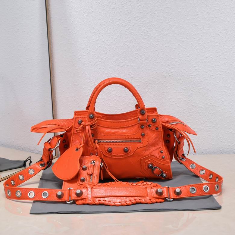 Balenciaga Neo Cagole XS Top-Handle Bag in Orange Studded Leather