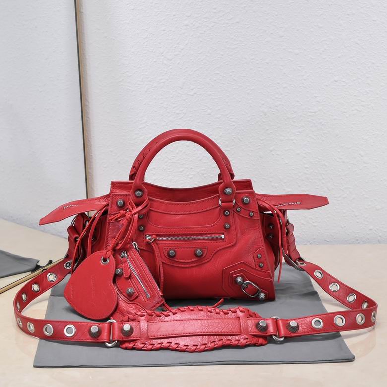Balenciaga Neo Cagole City Small Top-Handle Bag in Red Leather with Studs