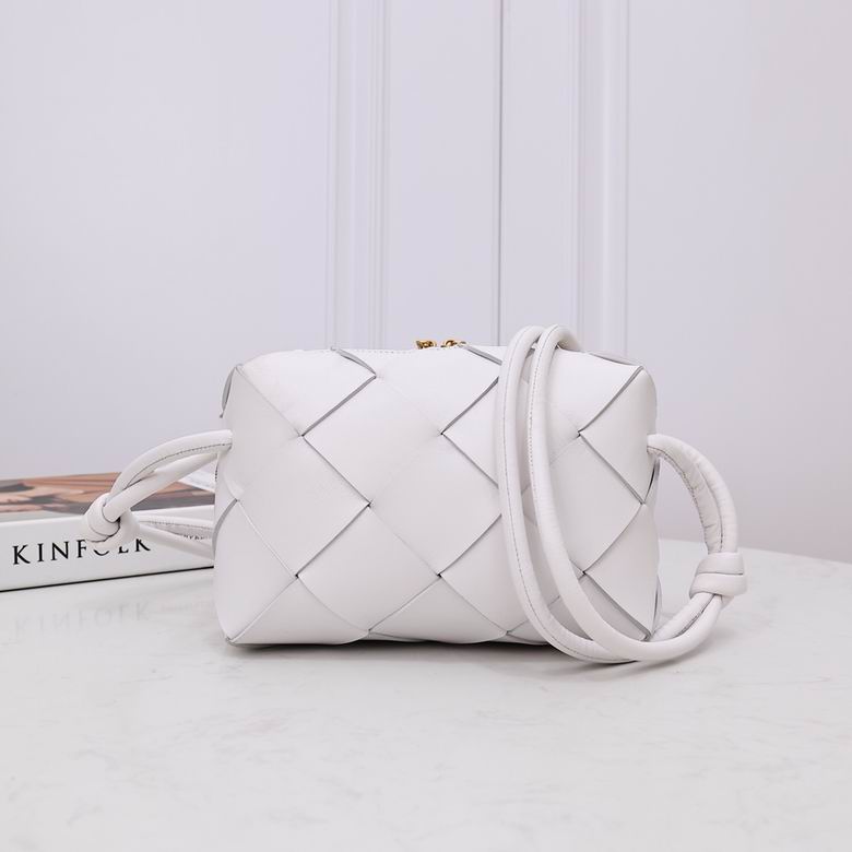 Bottega Veneta Cassette Small Intrecciato Crossbody Bag in White Leather