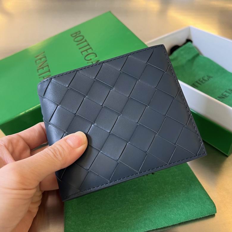 Bottega Veneta Intrecciato Bi-Fold Wallet in Slate Blue Woven Leather