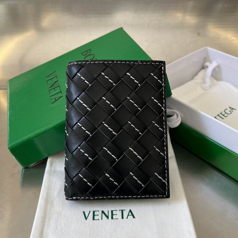 Bottega Veneta Intrecciato Tri-Fold Wallet in Black Woven Leather