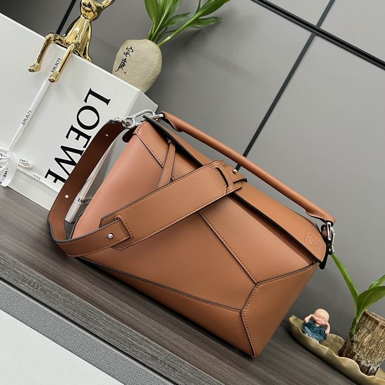 Loewe Puzzle Medium Top-Handle Shoulder Bag in Tan Calfskin Leather