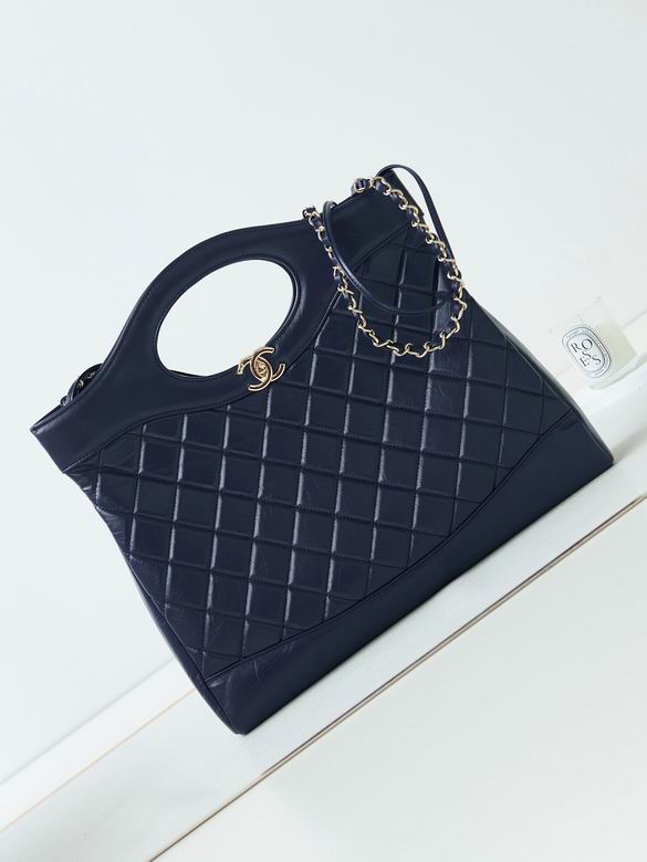 Chanel 31 Large Shopping Bag with Cut-Out Handle in Navy Quilted Leather