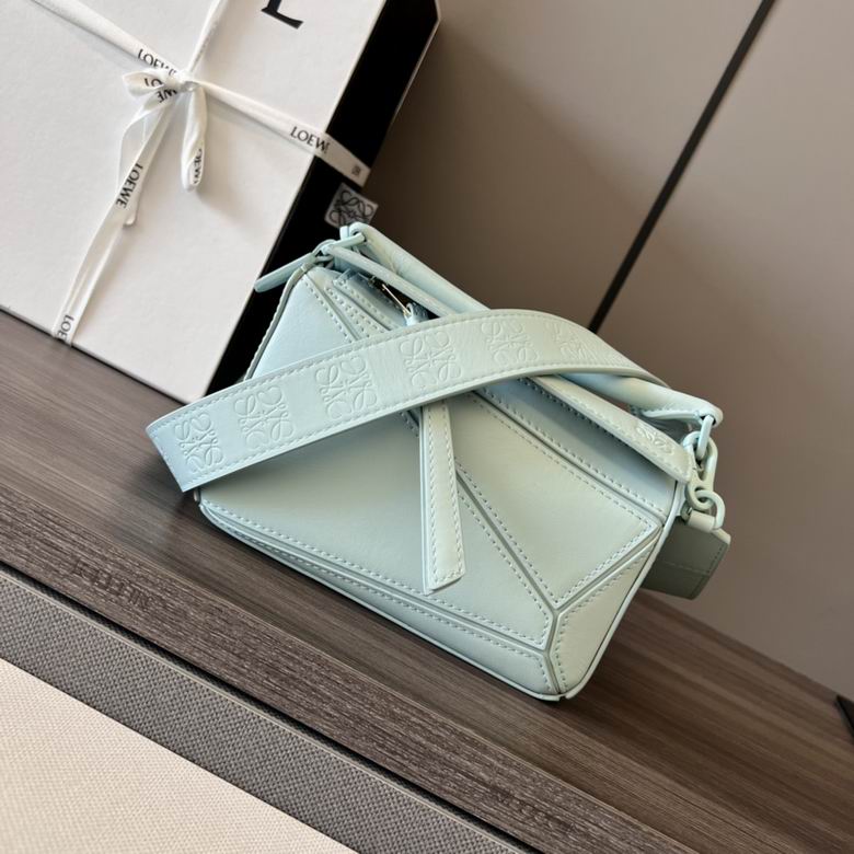 Loewe Puzzle Mini Shoulder Bag in Pale Mint Blue Calfskin with Anagram Strap