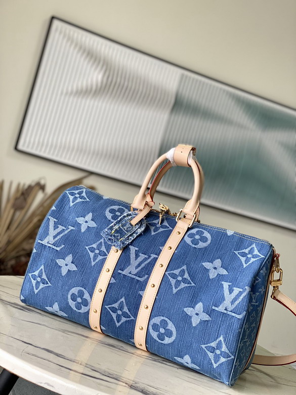 Louis Vuitton Keepall 50 Travel Bag in Blue Monogram Denim