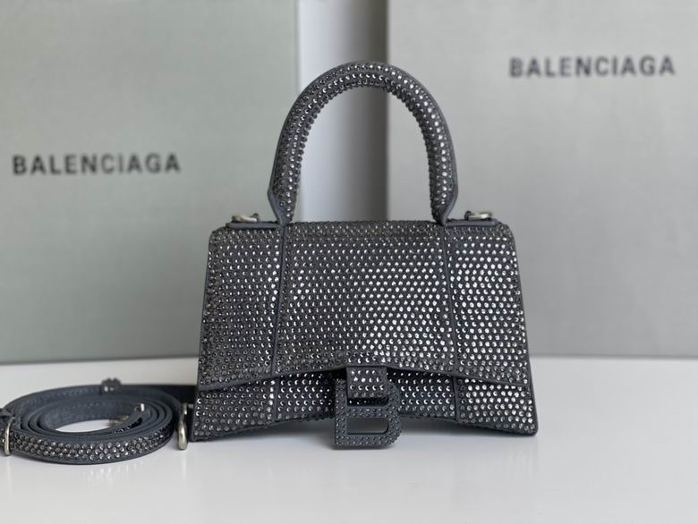 Balenciaga Hourglass XS Top-Handle Bag in Grey Crystal-Embellished Fabric