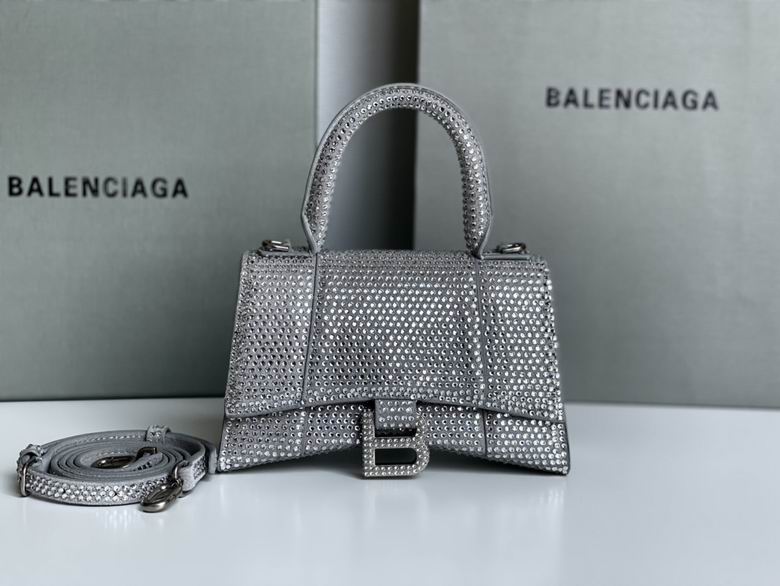 Balenciaga Hourglass XS Top-Handle Bag in Silver Crystal-Embellished Finish