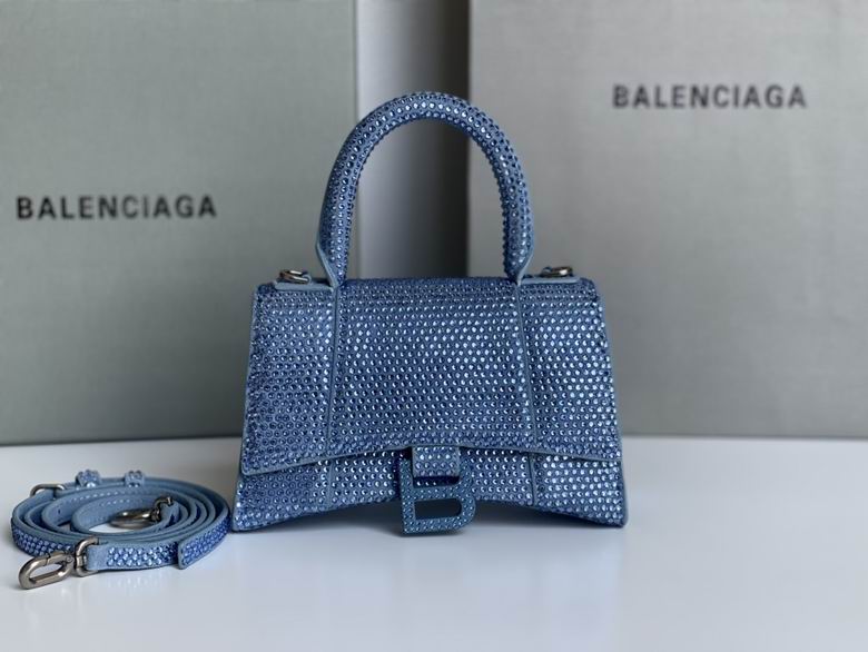 Balenciaga Hourglass XS Top-Handle Bag in Light Blue Crystal-Embellished Suede