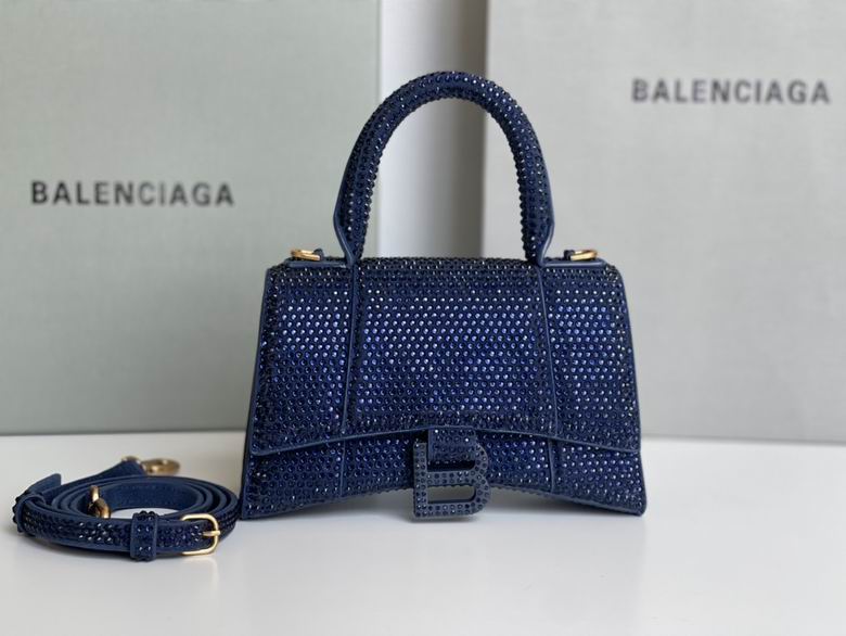 Balenciaga Hourglass XS Top-Handle Bag in Navy Crystal-Embellished Finish