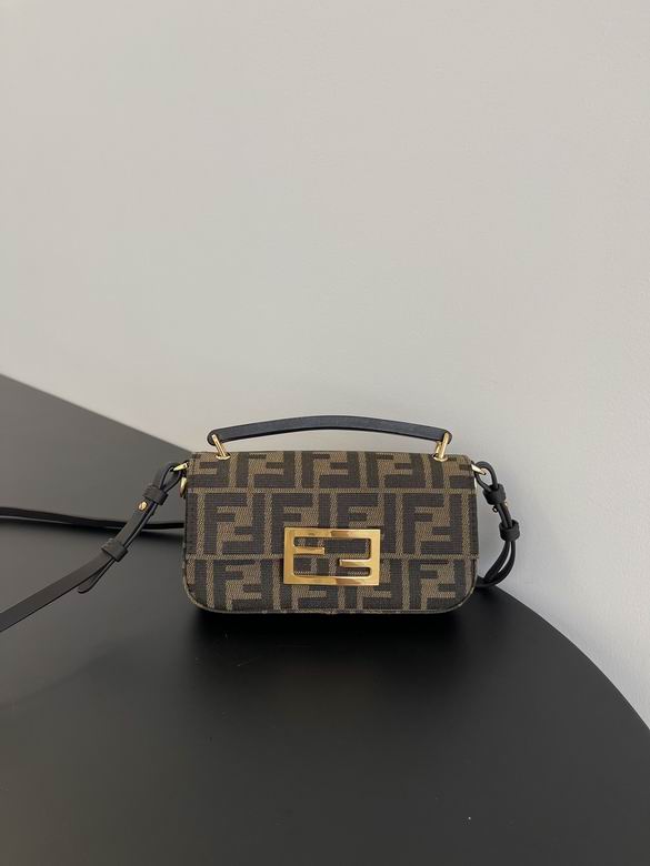Fendi Baguette Mini Shoulder Bag in Brown FF Jacquard Fabric