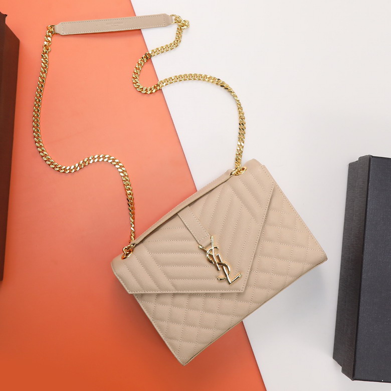 Saint Laurent Envelope Medium Chain Bag in Beige Grain de Poudre Leather