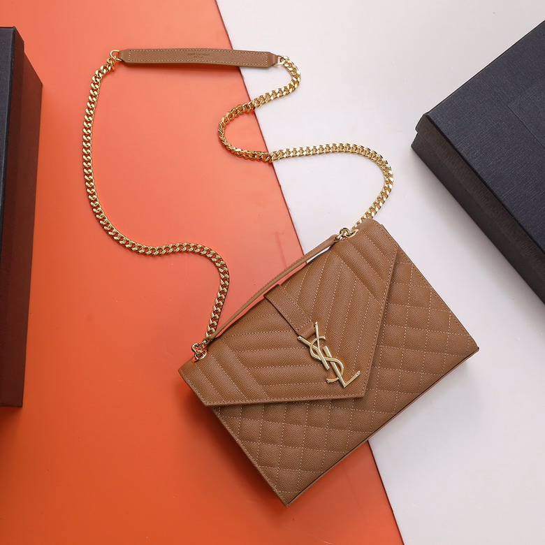 Saint Laurent Envelope Medium Chain Bag in Tan Grain de Poudre Leather