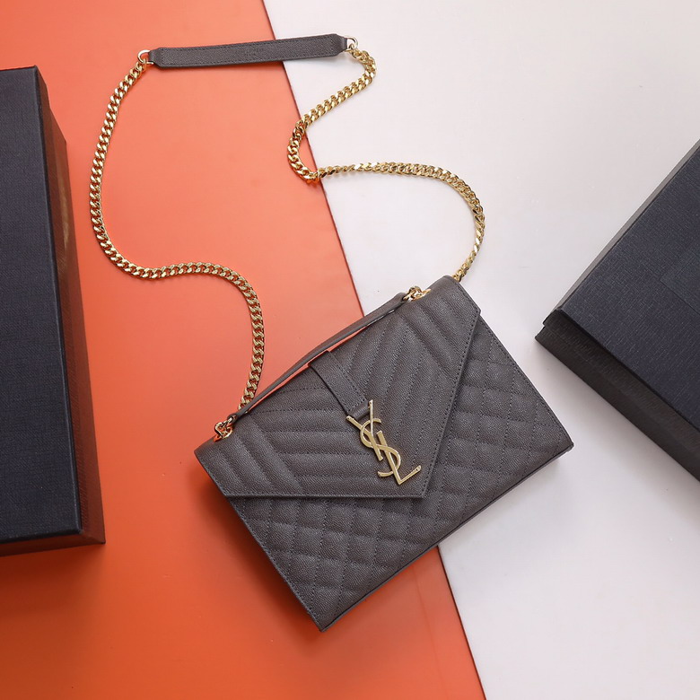 Saint Laurent Envelope Medium Chain Bag in Grey Grain de Poudre Leather