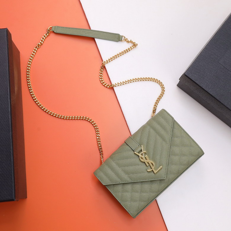 Saint Laurent Envelope Small Chain Bag in Sage Green Grain de Poudre Leather
