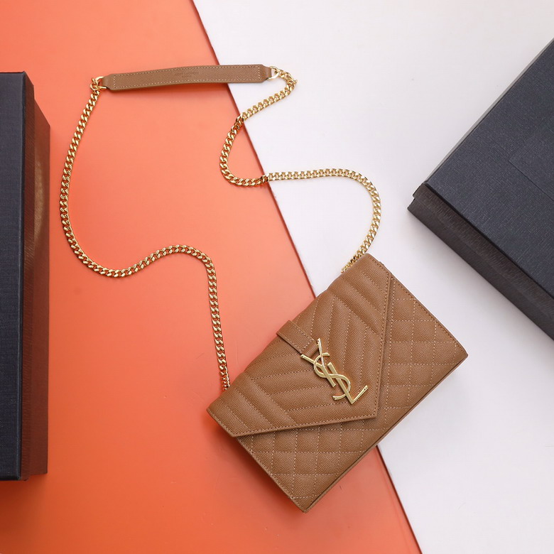 Saint Laurent Envelope Small Chain Bag in Camel Grained Matelassé Leather