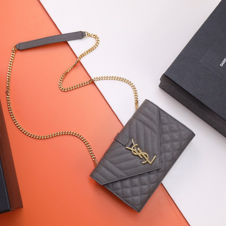 Saint Laurent Envelope Small Chain Bag in Grey Grain de Poudre Leather