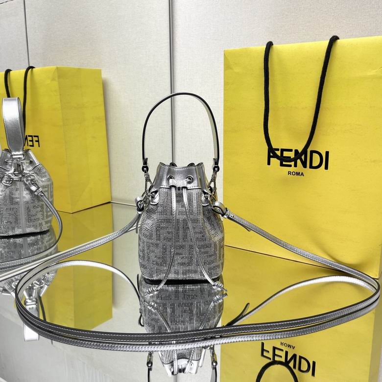 Fendi Mon Tresor Mini Bucket Bag in Silver Crystal FF Embellishment