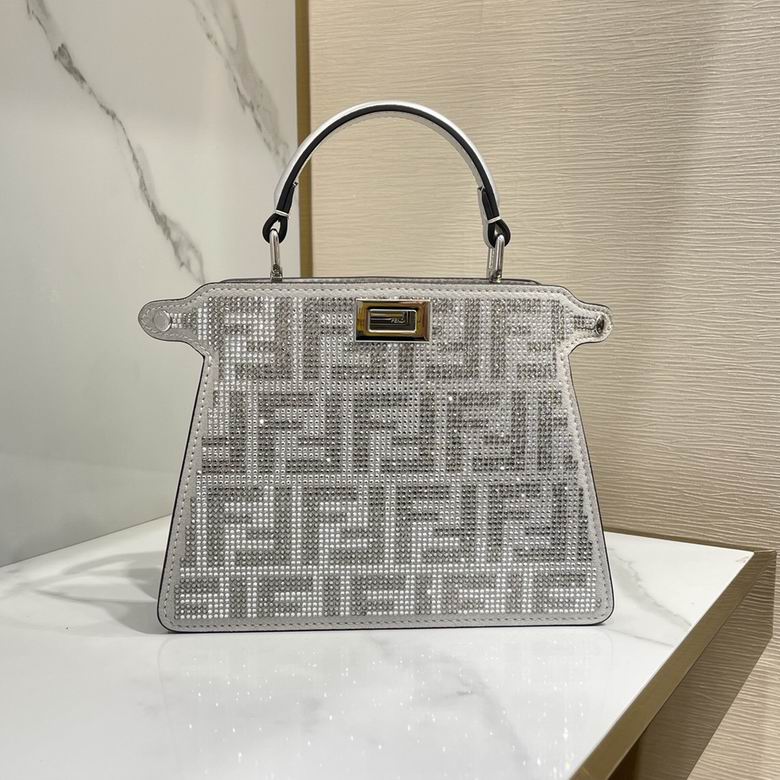 Fendi Peekaboo ISeeU Mini Top-Handle Bag in Silver Crystal FF Logo