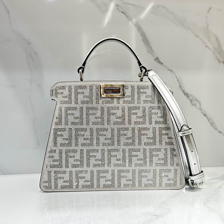 Fendi Peekaboo ISeeU Medium Top-Handle Bag with FF Crystals in Silver