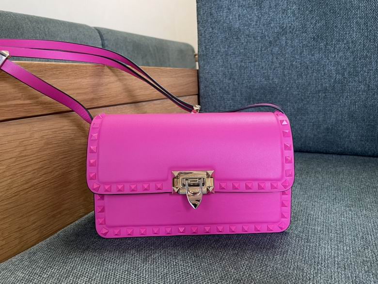 Valentino Rockstud Small Shoulder Bag in Hot Pink Leather with Tonal Studs