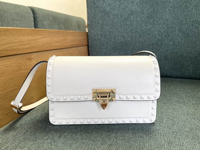 Valentino Rockstud Small Shoulder Bag in White Leather with Tonal Studs
