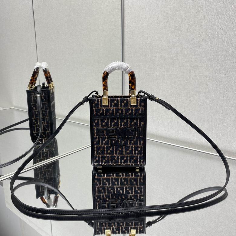 Fendi Sunshine Mini Tote Bag in Black FF Jacquard with Tortoiseshell Handles