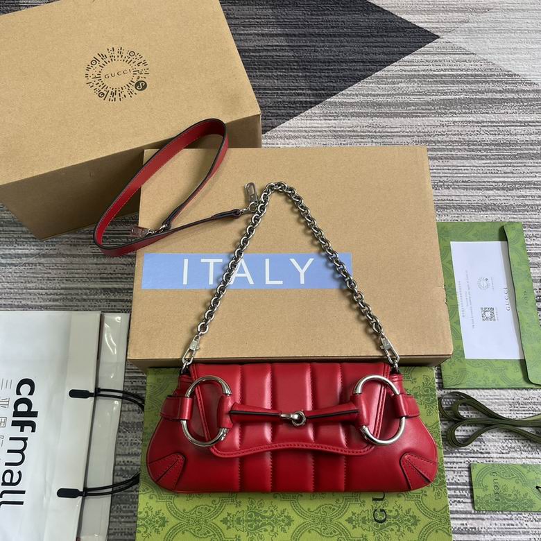Gucci Horsebit Chain Small Shoulder Bag in Red Quilted Leather