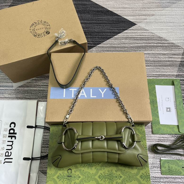 Gucci Horsebit Chain Small Shoulder Bag in Olive Green Quilted Leather