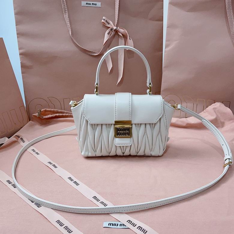 Miu Miu Mini Matelassé Top-Handle Crossbody Bag in White Nappa Leather