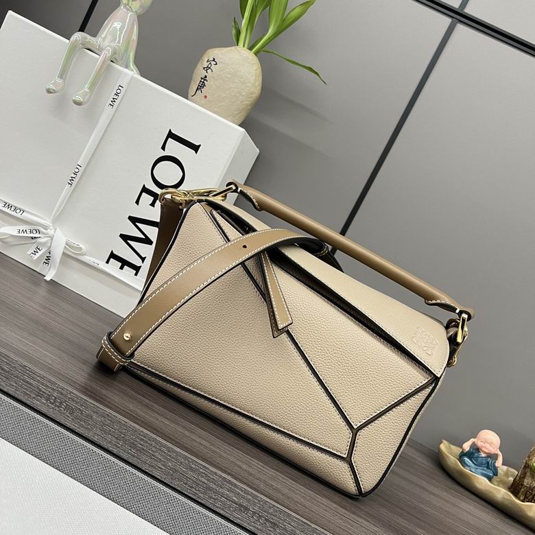 Loewe Puzzle Small Top-Handle Crossbody Bag in Beige Grained Calfskin