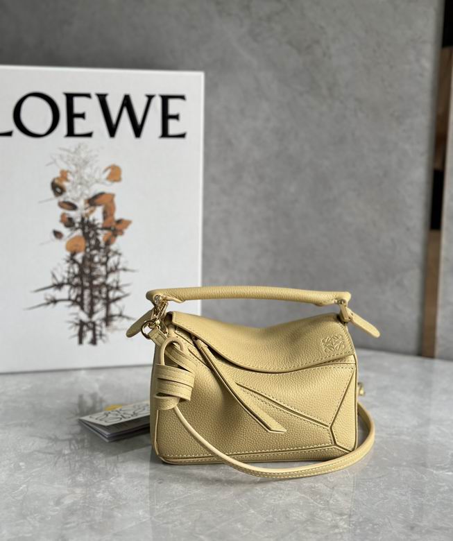 Loewe Puzzle Mini Top-Handle Crossbody Bag in Pale Yellow Grained Leather