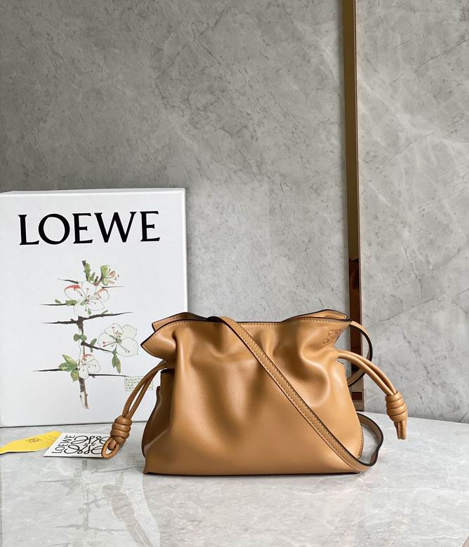 Loewe Flamenco Clutch Mini Drawstring Crossbody Bag in Tan Leather