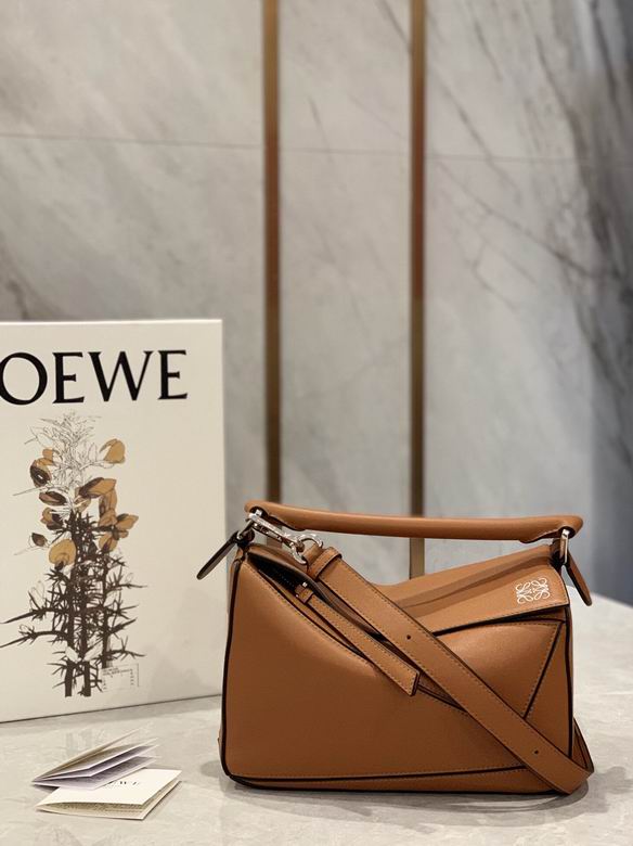 Loewe Puzzle Small Top-Handle Shoulder Bag in Tan Calfskin Leather