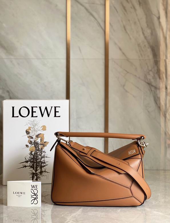 Loewe Puzzle Small Geometric Shoulder Bag in Tan Calfskin Leather