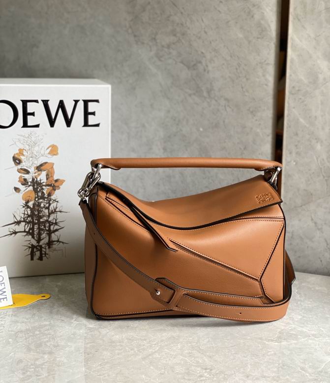 Loewe Puzzle Small Top-Handle Shoulder Bag in Tan Calfskin Leather