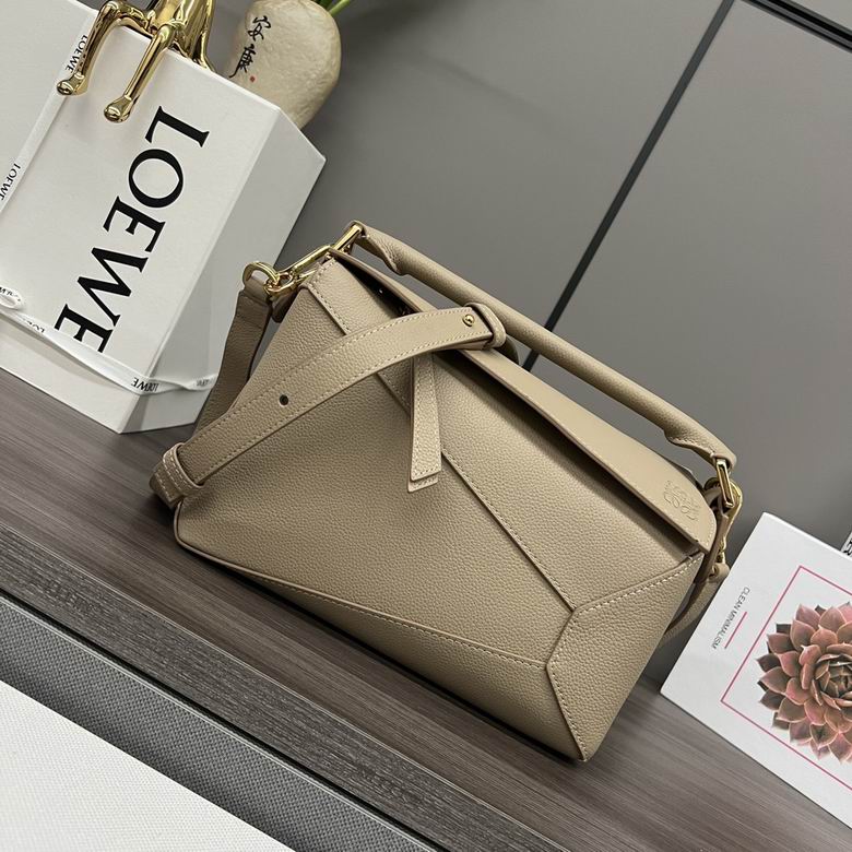 Loewe Puzzle Small Top-Handle Crossbody Bag in Beige Grained Leather