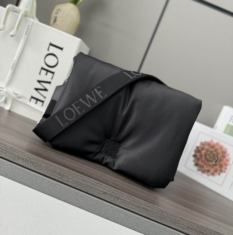 Loewe Puffer Messenger Crossbody Bag in Black Padded Nylon with Logo Strap