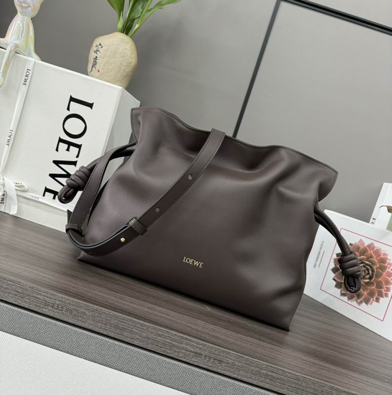 Loewe Flamenco Clutch Shoulder Bag in Dark Brown Smooth Calfskin Leather
