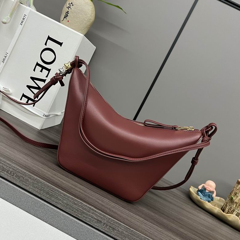 Loewe Hammock Mini Hobo Shoulder Bag in Burgundy Smooth Calfskin Leather