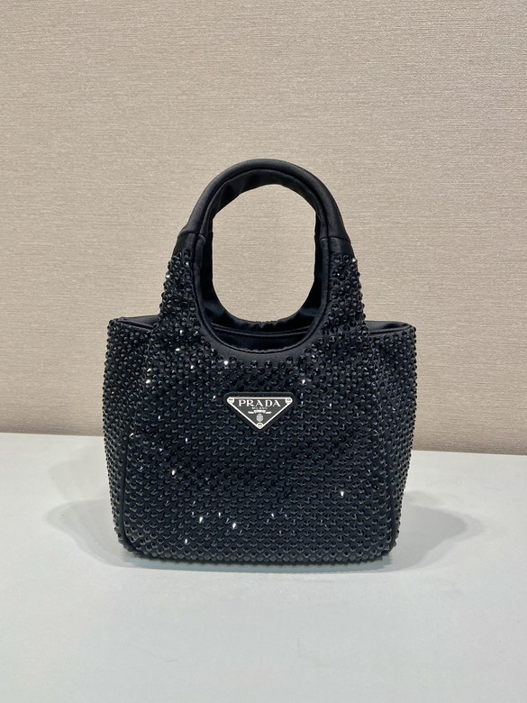 Prada Mini Tote Bag with Crystals in Black Satin