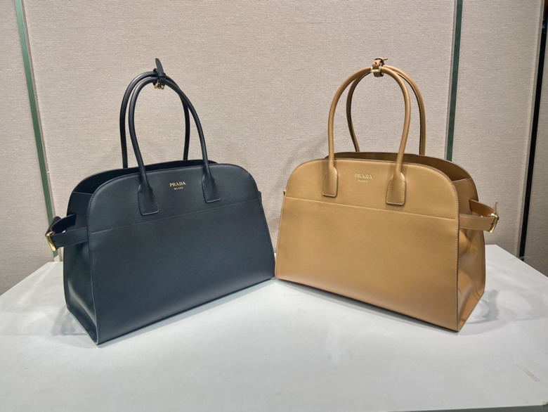 Prada Large Leather Top-Handle Tote Bag with Side Buckle Straps