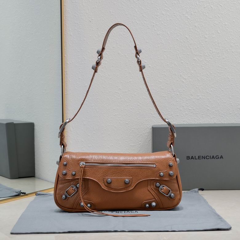 Balenciaga Le Cagole Shoulder Bag in Tan Crinkled Leather with Studs