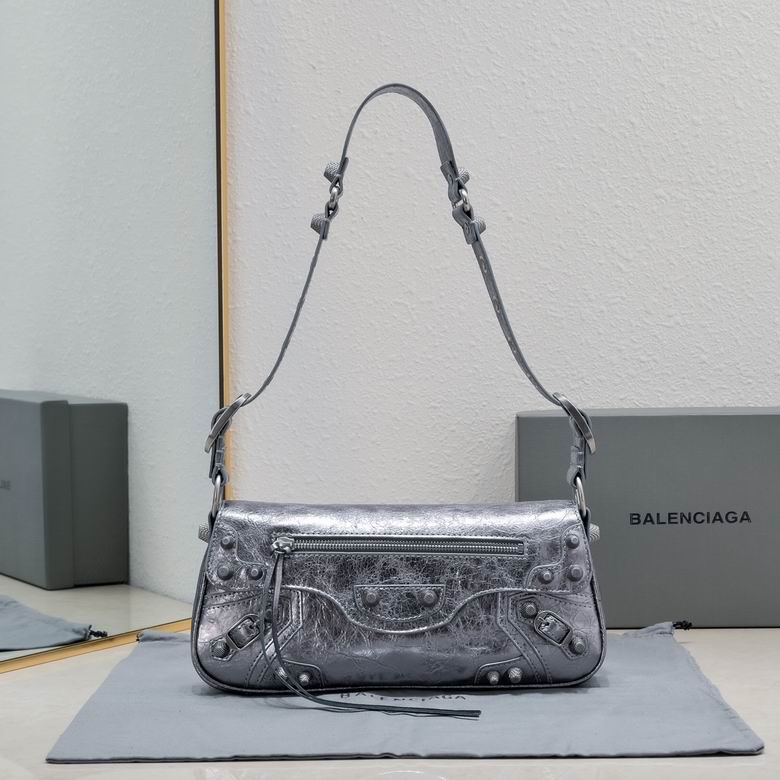 Balenciaga Le Cagole Flap Shoulder Bag in Silver Metallic Leather
