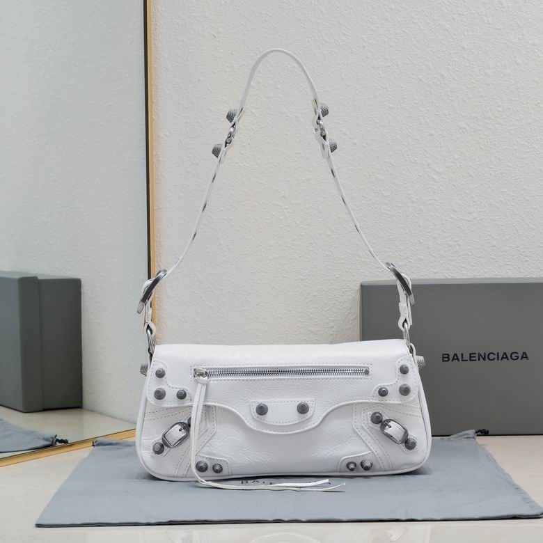 Balenciaga Le Cagole Small Shoulder Bag in White Leather with Silver Studs