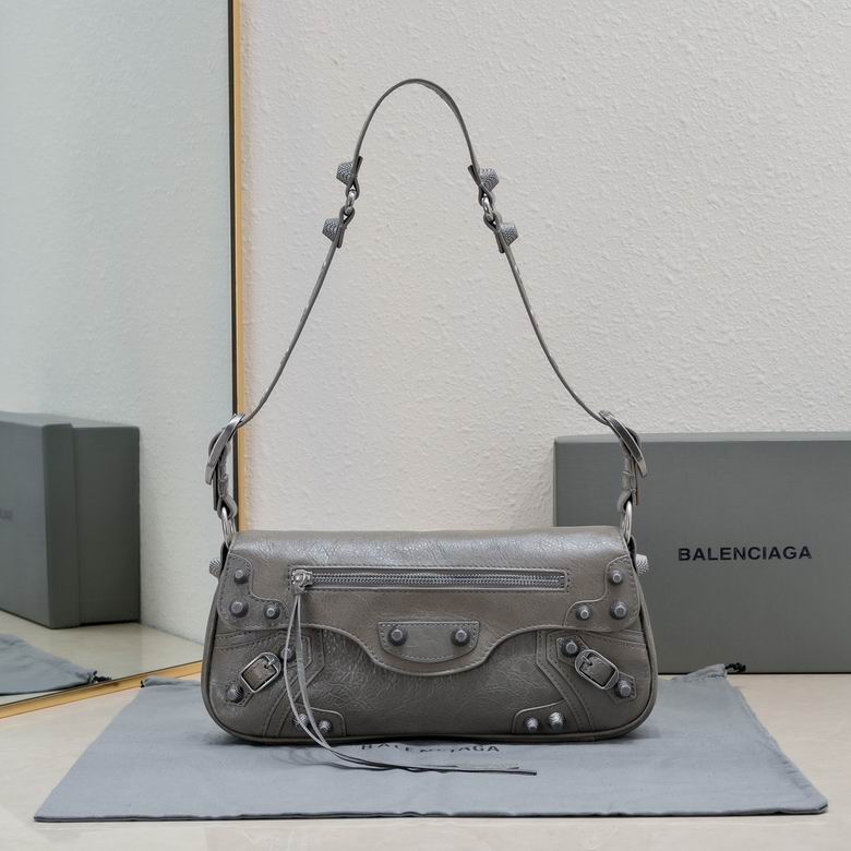 Balenciaga Le Cagole Shoulder Bag in Grey Distressed Leather with Studs