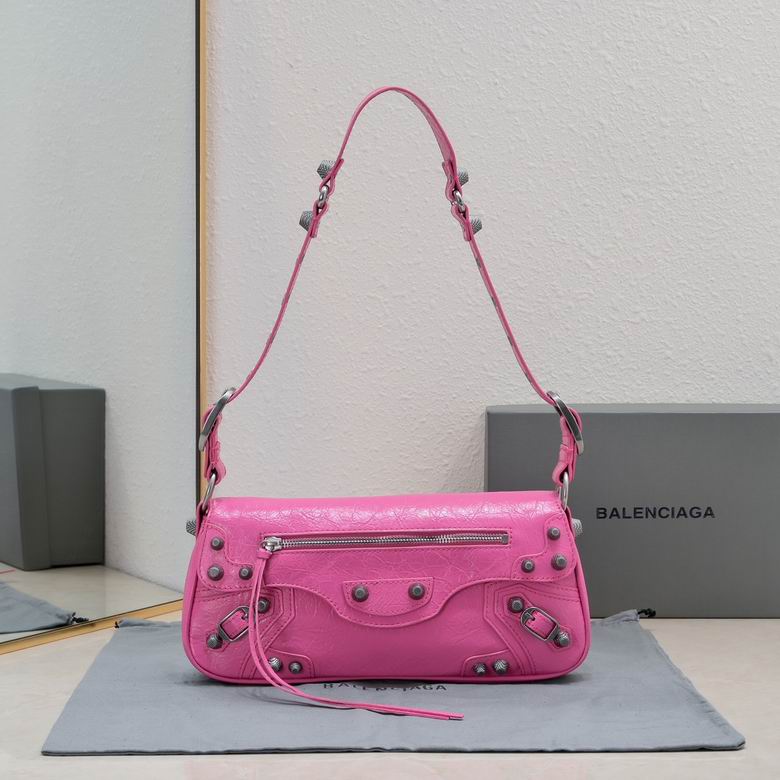 Balenciaga Le Cagole East-West Shoulder Bag in Pink Crinkled Leather