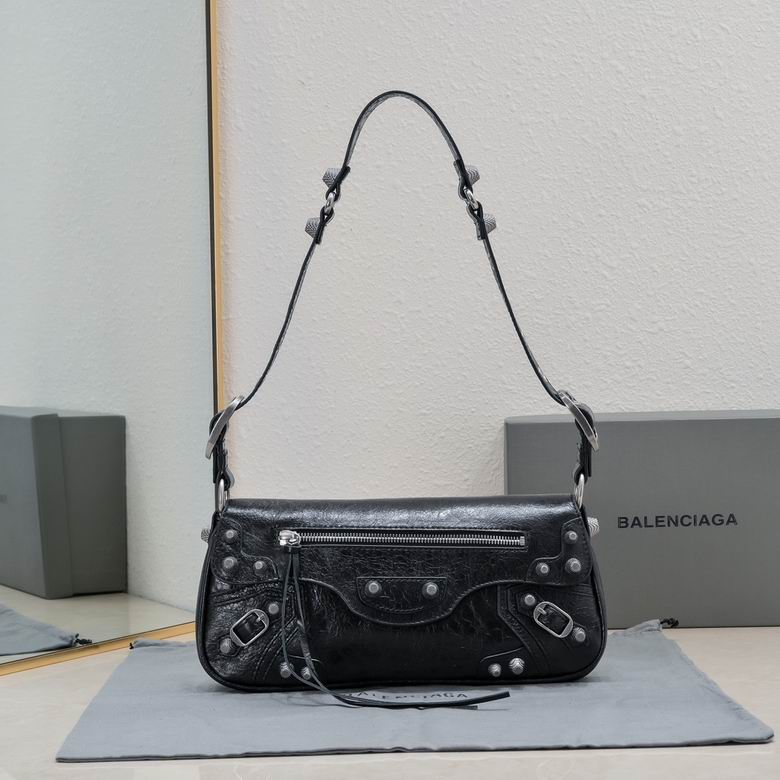 Balenciaga Le Cagole Small Shoulder Bag in Black Crinkled Leather