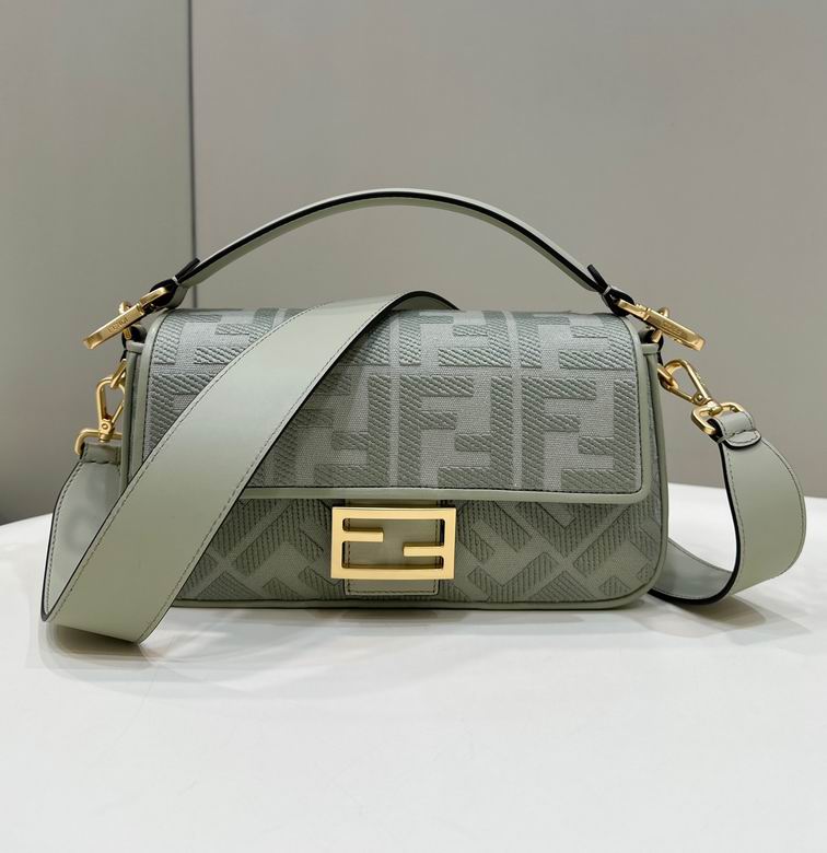 Fendi Baguette Medium Shoulder Bag in Sage Green FF Embroidered Fabric