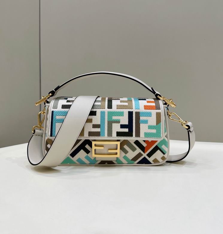 Fendi Baguette Medium Shoulder Bag in Multicolor FF Embroidered Canvas
